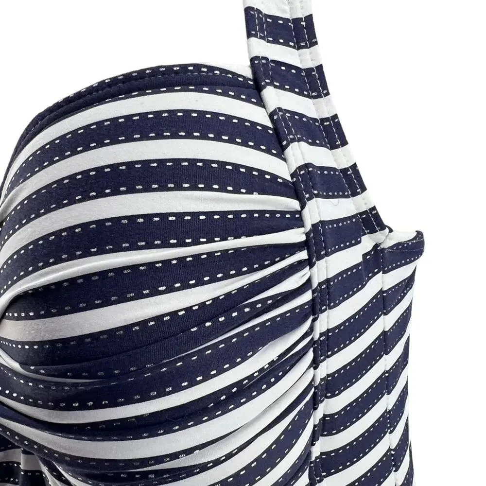 Nip Tuck Swim One Piece Bathing Suit Navy White Stripe Slimming Womens 8